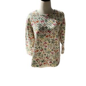 Cute Wild Flower Print Quilted 3/4 Sleeve Pullover Sweatshirt Size M (10/12)